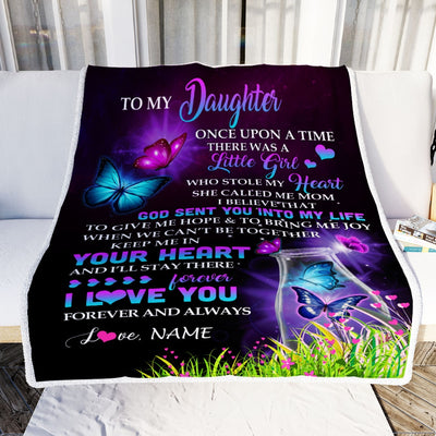 Personalized To My Daughter Blanket From Mom Mother Mother Butterfly Once Upon A Time There Was A Girl Daughter Birthday Christmas Customized Fleece Blanket | teecentury