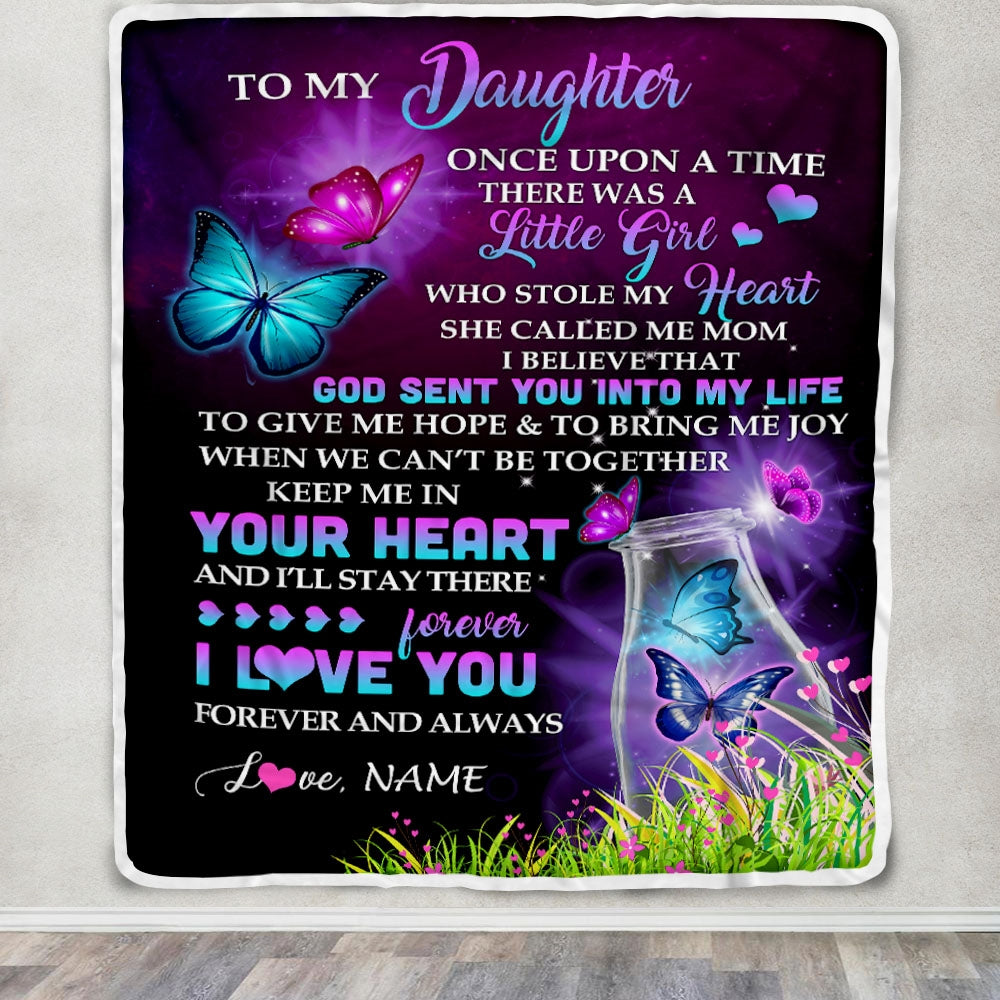 Personalized To My Daughter Blanket From Mom Mother Mother Butterfly Once Upon A Time There Was A Girl Daughter Birthday Christmas Customized Fleece Blanket | teecentury