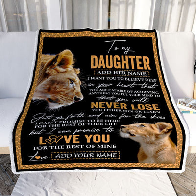 Personalized To My Daughter Blanket From Mom Mother You Will Never Lose Lion Daughter Birthday Gifts Graduation Christmas Customized Fleece Throw Blanket | teecentury