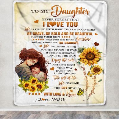 Personalized To My Daughter Blanket From Mom Sunflower Never Forget That I Love You Daughter Gift Birthday Graduation Christmas Customized Fleece Blanket | teecentury