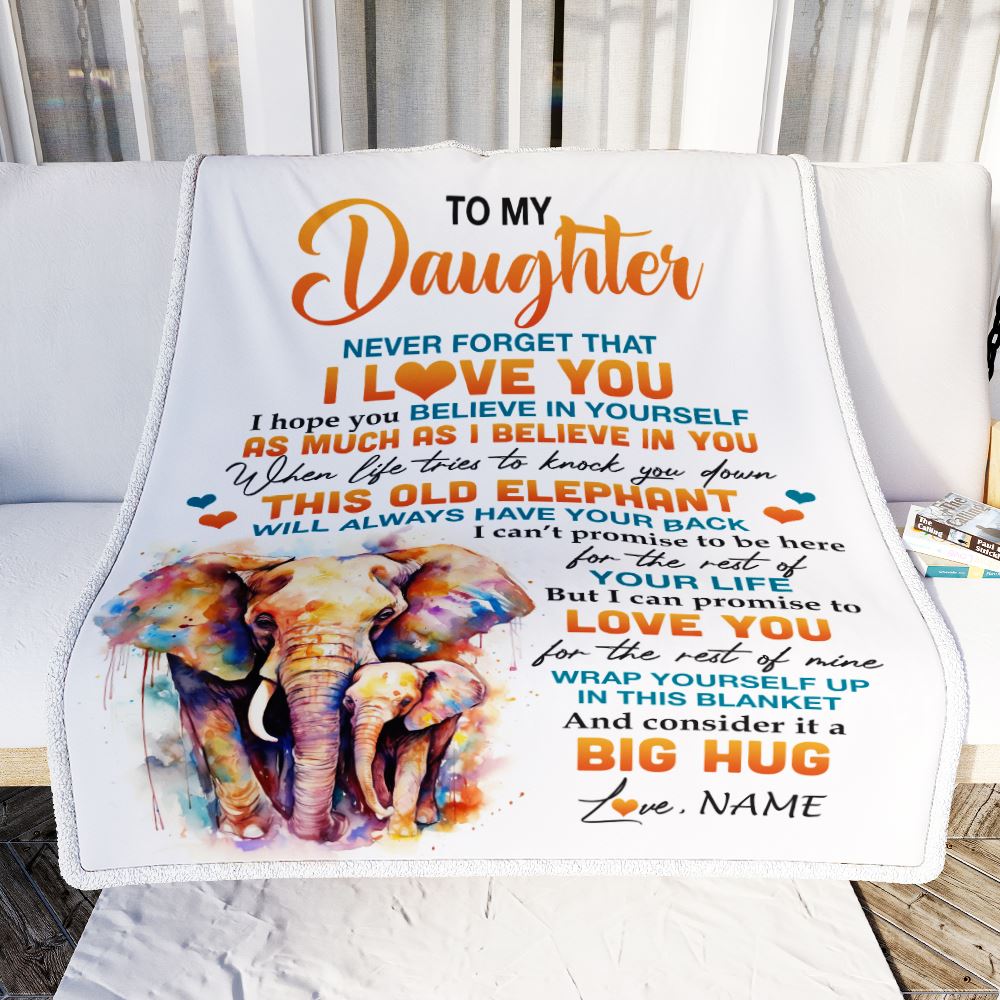 Personalized To My Daughter Blanket Gift From Mom Dad Mother This Old Elephant Love You Daughter Gifts Birthday Graduation Christmas Customized Fleece Blanket | teecentury