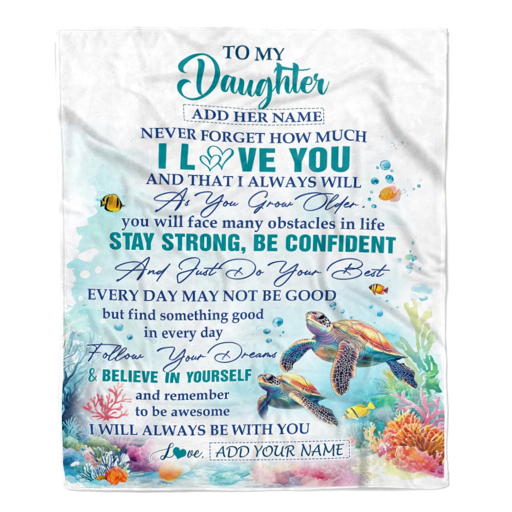 Personalized To My Daughter Blanket Turtle I Love You Forever From Mom Dad Daughter Birthday Gifts Christmas Thanksgiving Graduation Custom Fleece Blanket | teecentury