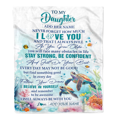 Personalized To My Daughter Blanket Turtle I Love You Forever From Mom Dad Daughter Birthday Gifts Christmas Thanksgiving Graduation Custom Fleece Blanket | teecentury