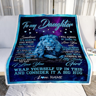 Personalized To My Daughter Blanket from Dad Lion Sometimes It's Hard to Find Words Daughter Birthday Christmas Customized Fleece Blanket Blanket | Teecentury.com