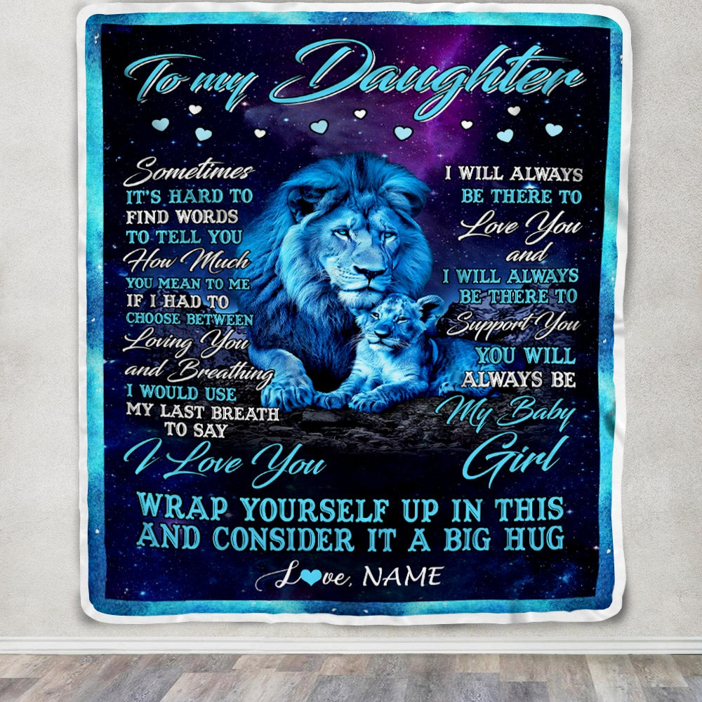 Personalized To My Daughter Blanket from Dad Lion Sometimes It's Hard to Find Words Daughter Birthday Christmas Customized Fleece Blanket Blanket | Teecentury.com