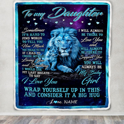 Personalized To My Daughter Blanket from Dad Lion Sometimes It's Hard to Find Words Daughter Birthday Christmas Customized Fleece Blanket Blanket | Teecentury.com