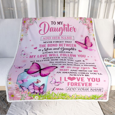 Personalized To My Daughter Butterfly Blanket From Mom Mother The Bond Between Daughter Birthday Gifts Graduation Christmas Customized Fleece Throw Blanket | teecentury