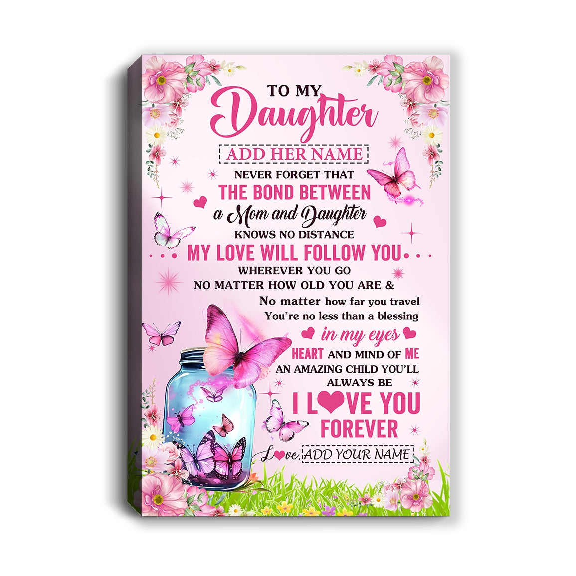 Personalized To My Daughter Butterfly Canvas From Mom Mother The Bond Between Daughter Birthday Gifts Graduation Christmas Custom Wall Decor Wall Art Framed Canvas | teecentury