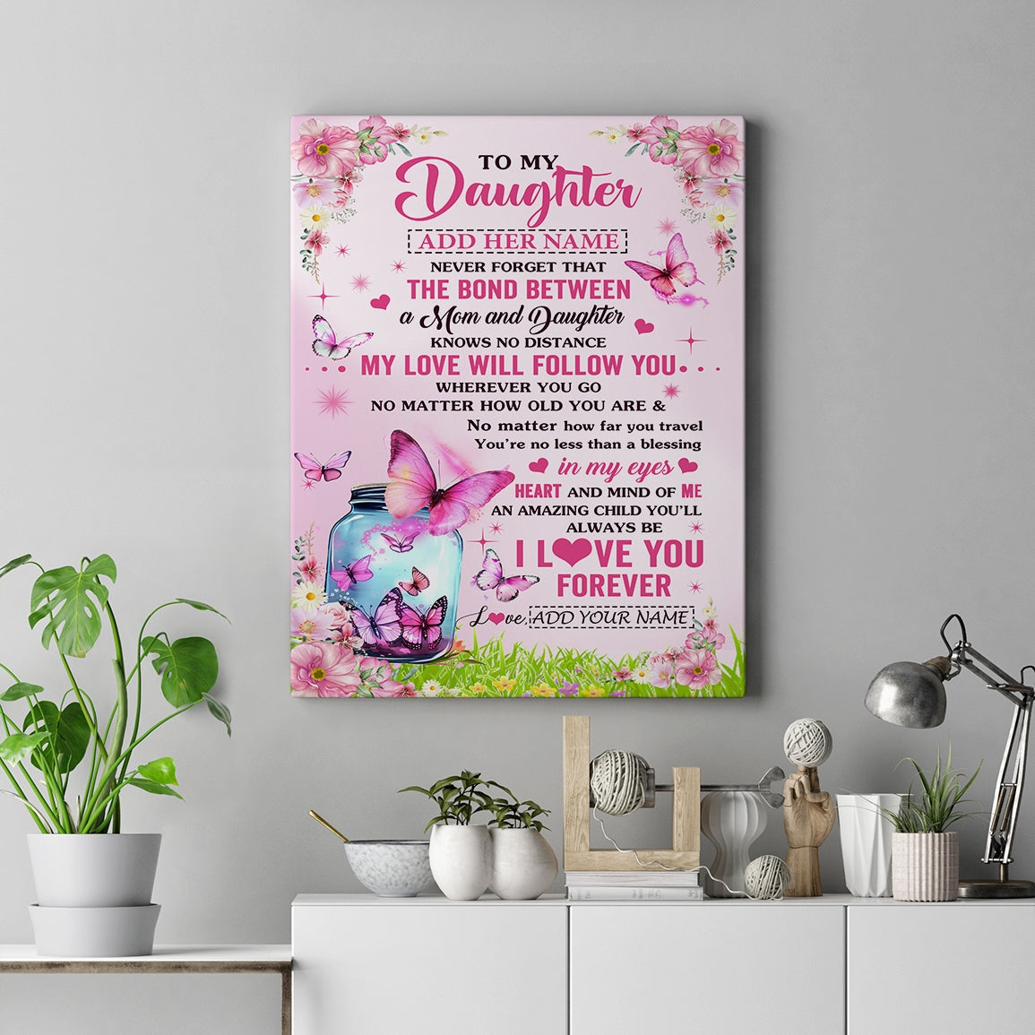 Personalized To My Daughter Butterfly Canvas From Mom Mother The Bond Between Daughter Birthday Gifts Graduation Christmas Custom Wall Decor Wall Art Framed Canvas | teecentury