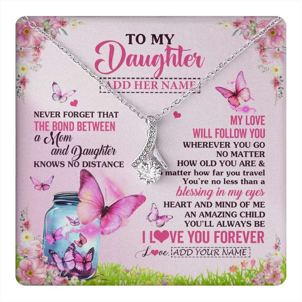 Alluring Beauty Necklace 14K White Gold Finish | 1 | Personalized To My Daughter Butterfly Necklace From Mom Mother The Bond Between Daughter Birthday Gifts Graduation Christmas Jewelry Gift Box Message Card | https://teecentury.