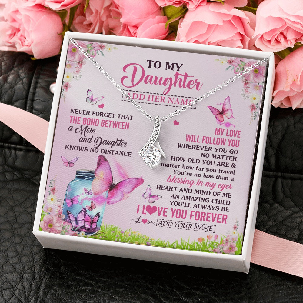 Alluring Beauty Necklace 14K White Gold Finish | 2 | Personalized To My Daughter Butterfly Necklace From Mom Mother The Bond Between Daughter Birthday Gifts Graduation Christmas Jewelry Gift Box Message Card | https://teecentury.