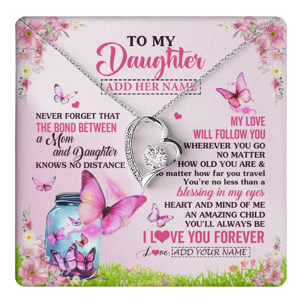 Forever Love Necklace 14K White Gold Finish | 1 | Personalized To My Daughter Butterfly Necklace From Mom Mother The Bond Between Daughter Birthday Gifts Graduation Christmas Jewelry Gift Box Message Card | https://teecentury.