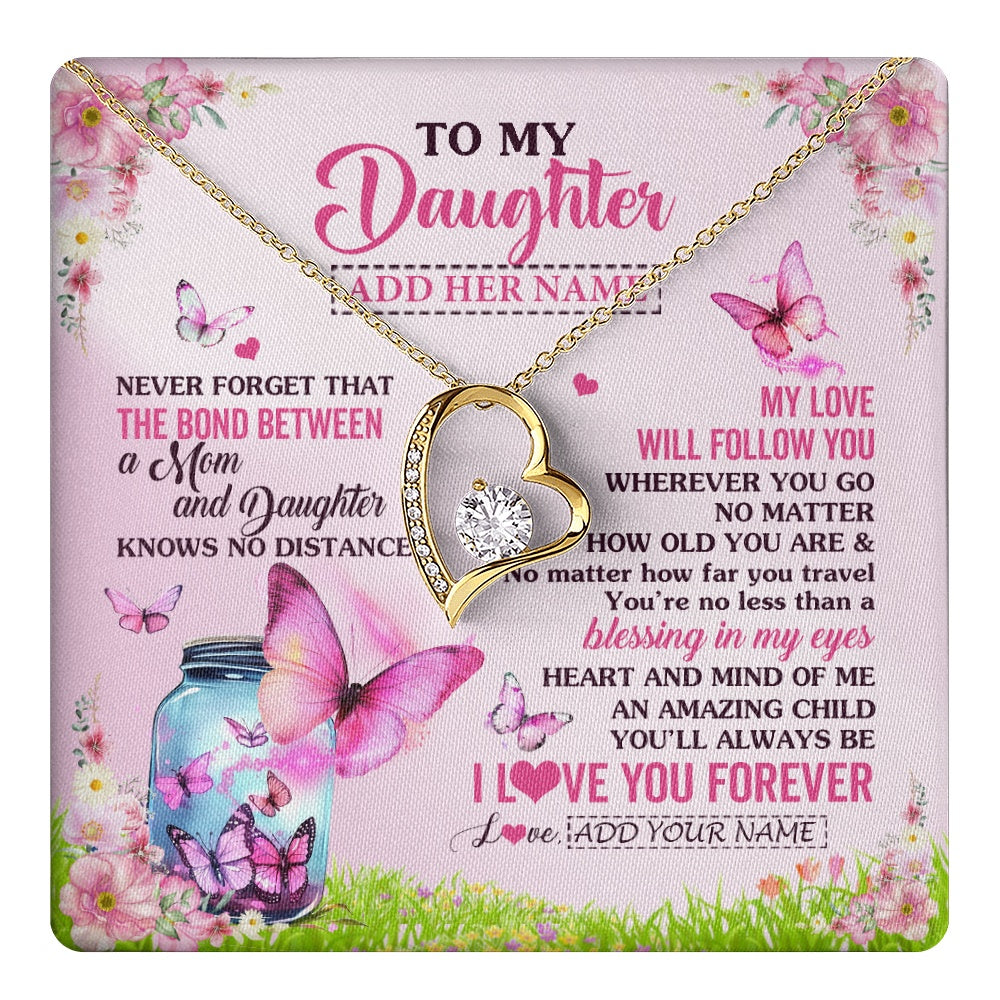 Forever Love Necklace 18K Yellow Gold Finish | 1 | Personalized To My Daughter Butterfly Necklace From Mom Mother The Bond Between Daughter Birthday Gifts Graduation Christmas Jewelry Gift Box Message Card | https://teecentury.