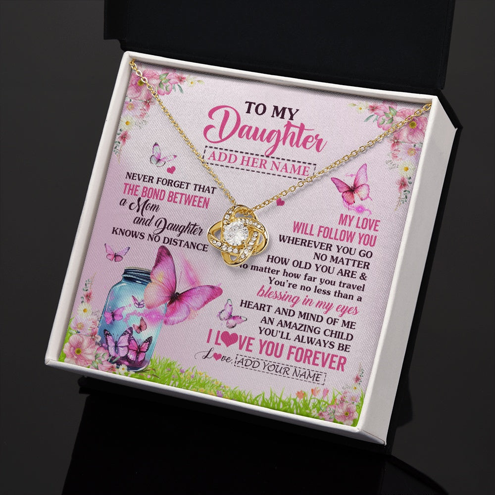 Love Knot Necklace 18K Yellow Gold Finish | 2 | Personalized To My Daughter Butterfly Necklace From Mom Mother The Bond Between Daughter Birthday Gifts Graduation Christmas Jewelry Gift Box Message Card | https://teecentury.