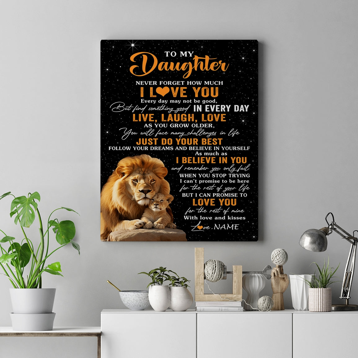 Personalized To My Daughter Canvas From Dad Father Live Laugh Love Lion Daughter Birthday Gifts Positive Graduation Christmas Custom Wall Art Print Framed Canvas | teecentury