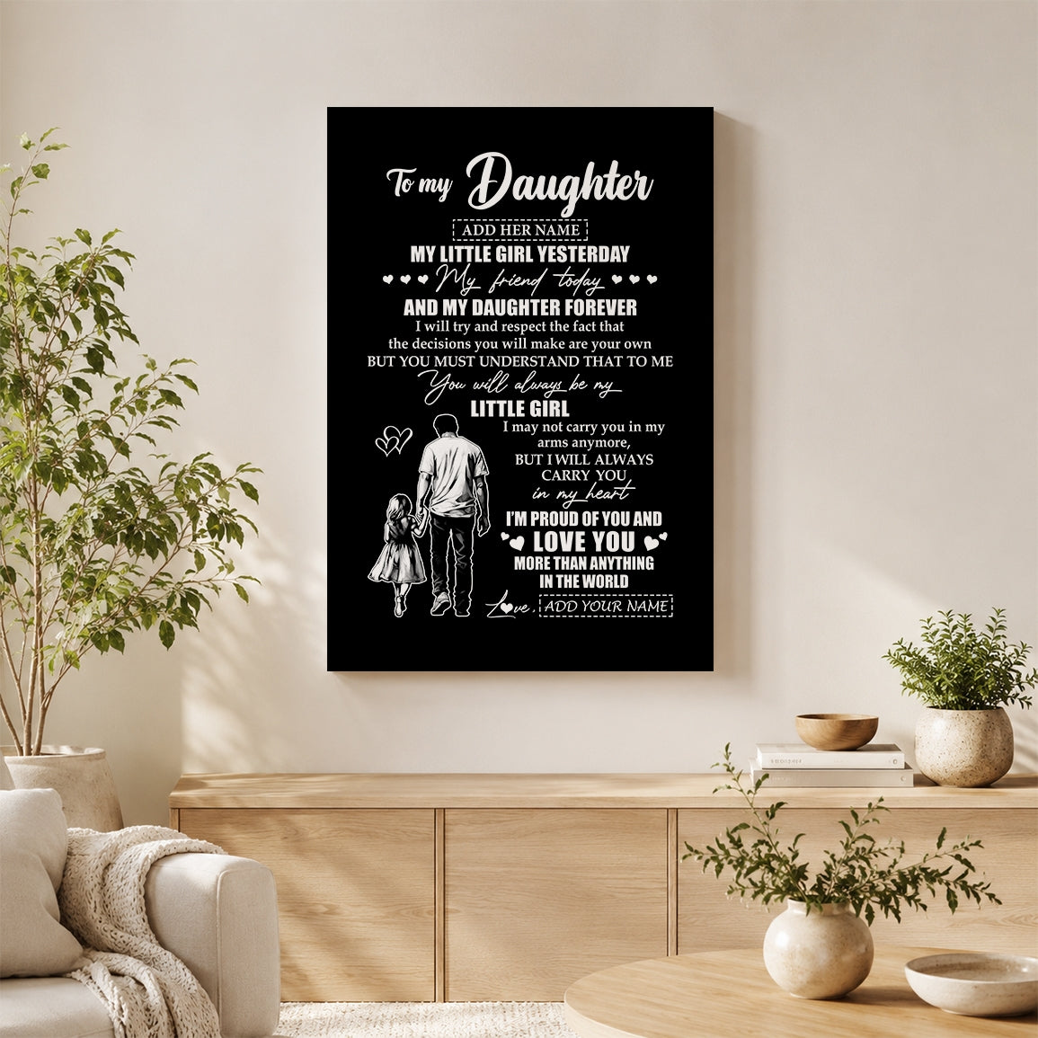 Personalized To My Daughter Canvas From Dad Father My Little Girl My Friend Proud And Love Daughter Birthday Gifts Graduation Christmas Custom Wall Art Framed Canvas | teecentury