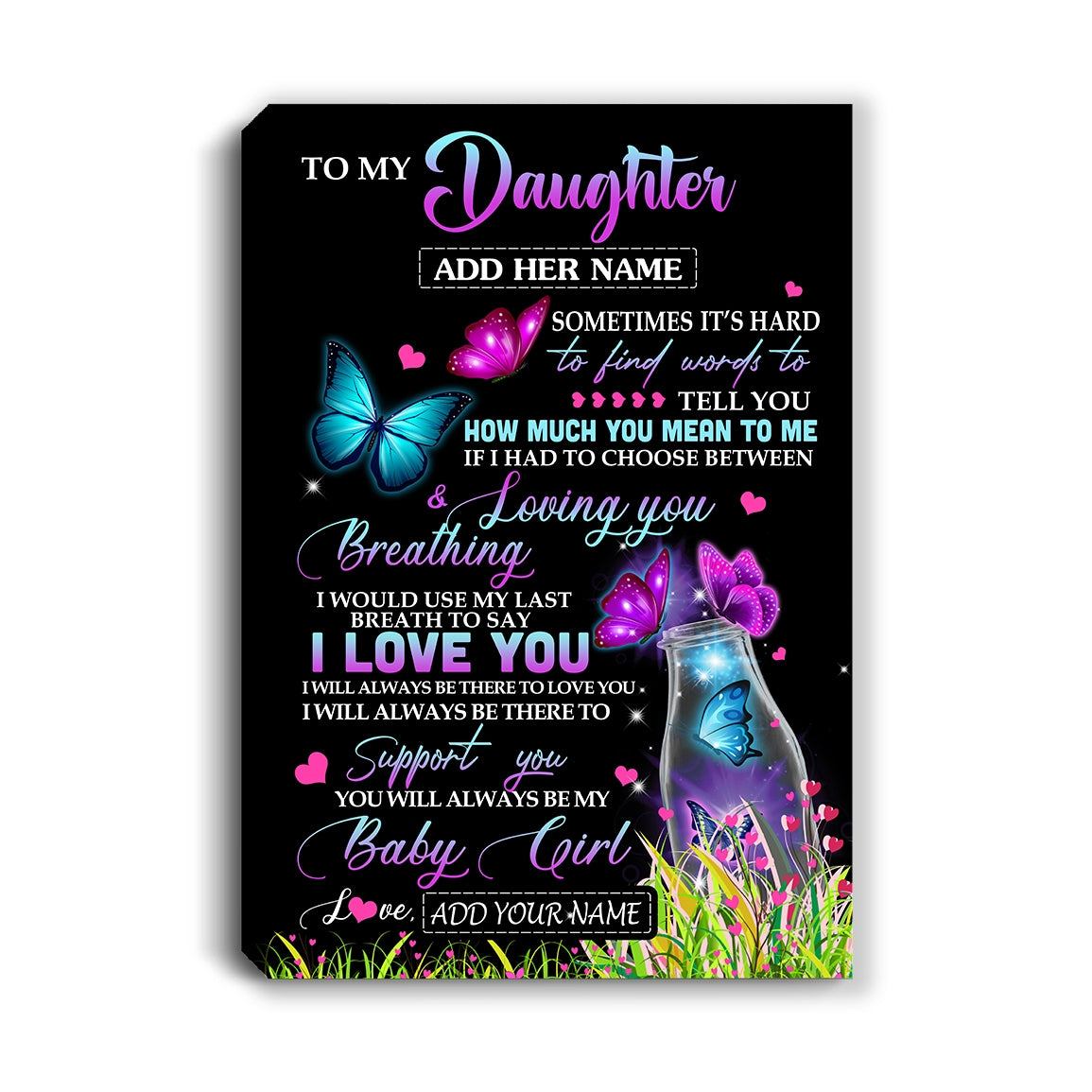 Personalized To My Daughter Canvas From Mom Dad Butterfly Sometimes Say I Love You Daughter Birthday Gifts Graduation Christmas Custom Wall Art Print Framed Canvas | teecentury
