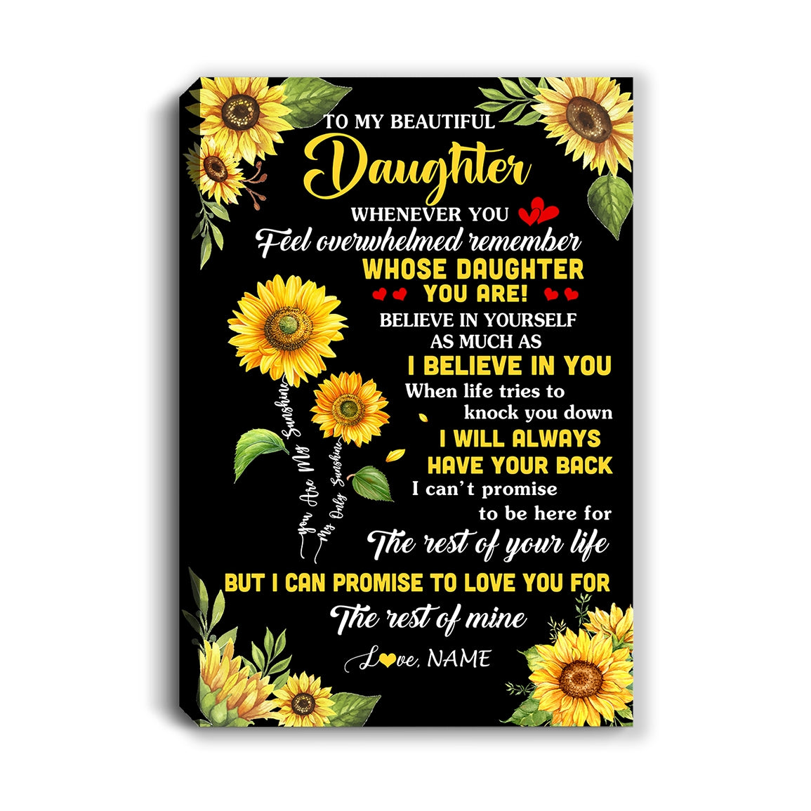 Personalized To My Daughter Canvas From Mom Dad Father Whenever You Feel Sunflower Daughter Birthday Gifts Graduation Christmas Custom Wall Art Print Framed Canvas | teecentury