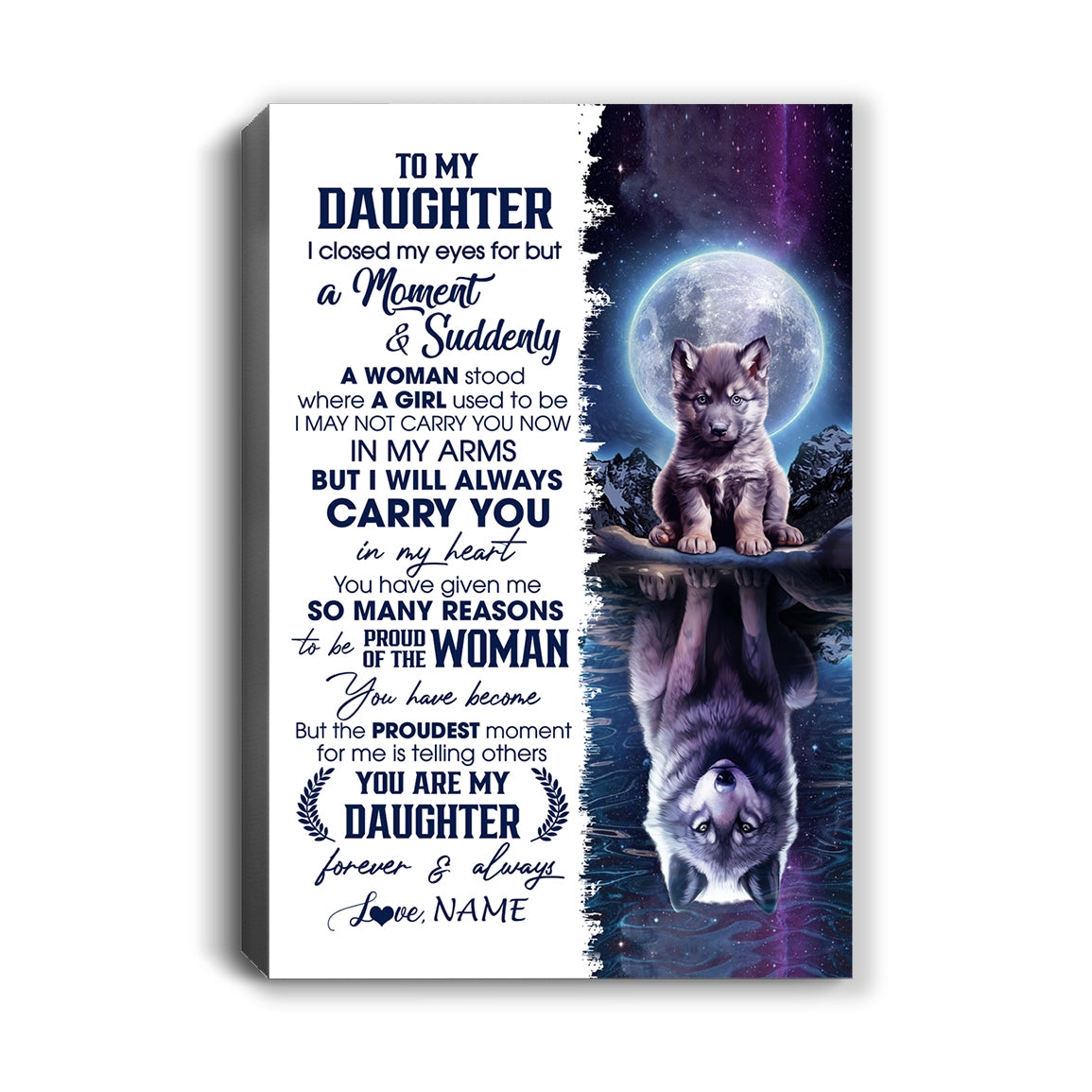Personalized To My Daughter Canvas From Mom Dad Mother Father I Close My Eyes Wolf Daughter Birthday Gifts Graduation Christmas Custom Wall Art Print Framed Canvas | teecentury