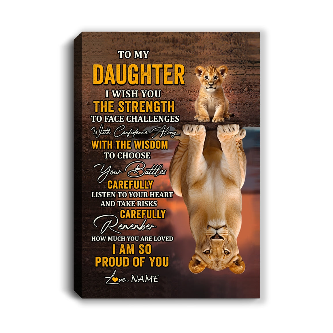 Personalized To My Daughter Canvas From Mom Dad Mother Father I Wish You The Strength Lion Daughter Birthday Gifts Christmas Custom Wall Art Print Framed Canvas | teecentury