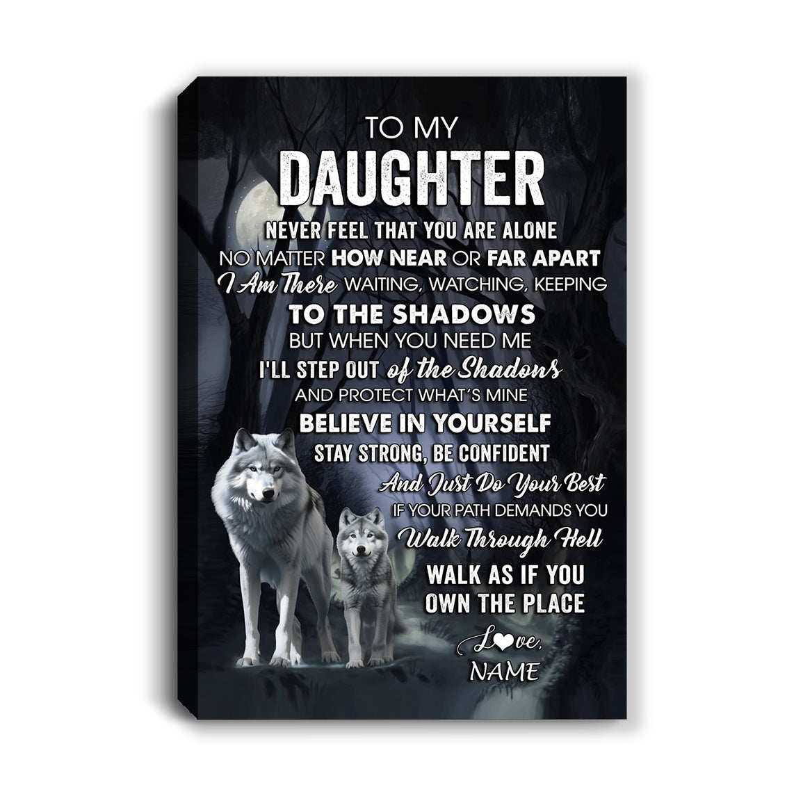 Personalized To My Daughter Canvas From Mom Dad Mother Father Never Feel That You Are Alone Wolf Daughter Birthday Gifts Christmas Custom Wall Art Print Framed Canvas | teecentury