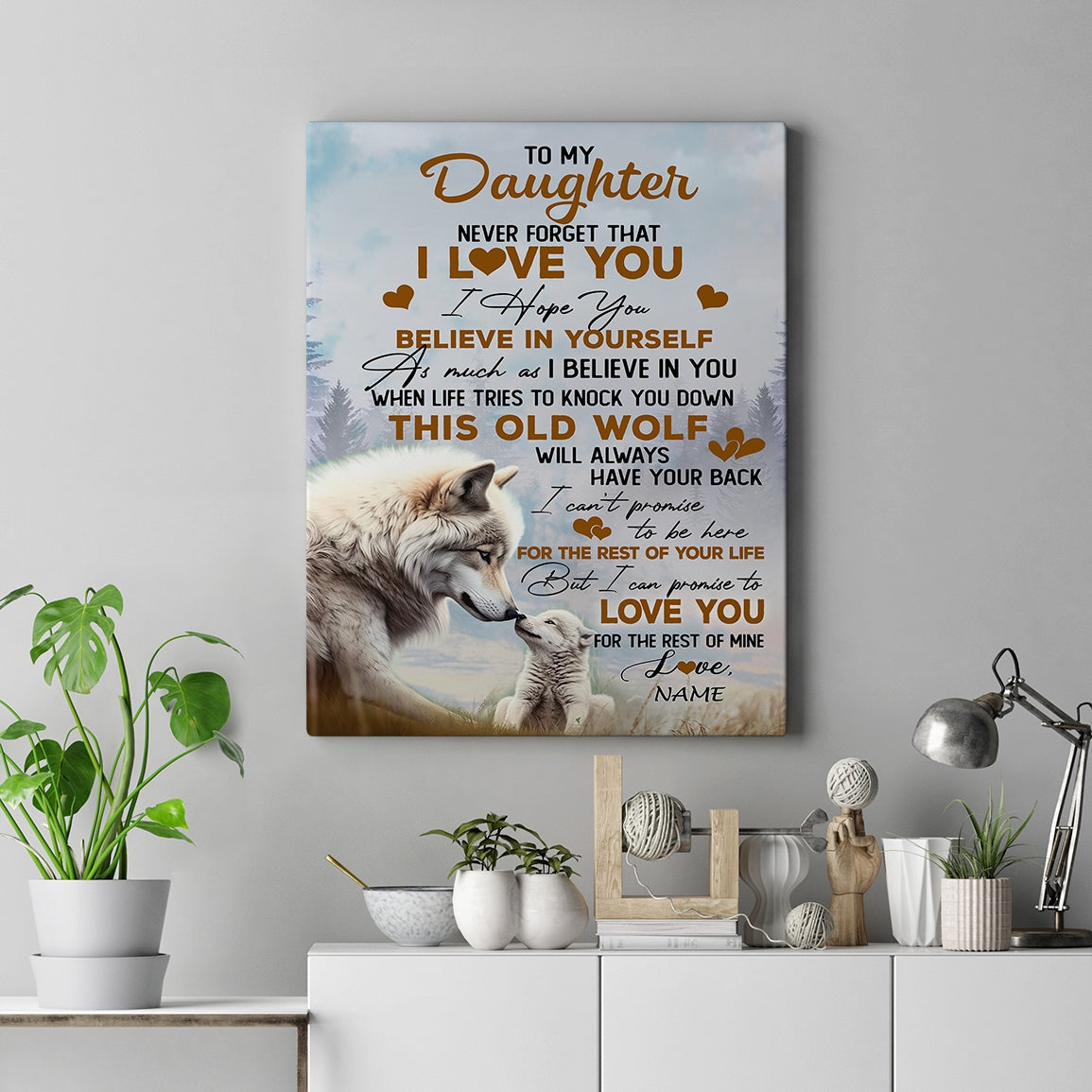 Personalized To My Daughter Canvas From Mom Dad Mother Father Never Forget That I Love You Wolf Daughter Birthday Gifts Christmas Custom Wall Art Print Framed Canvas | teecentury