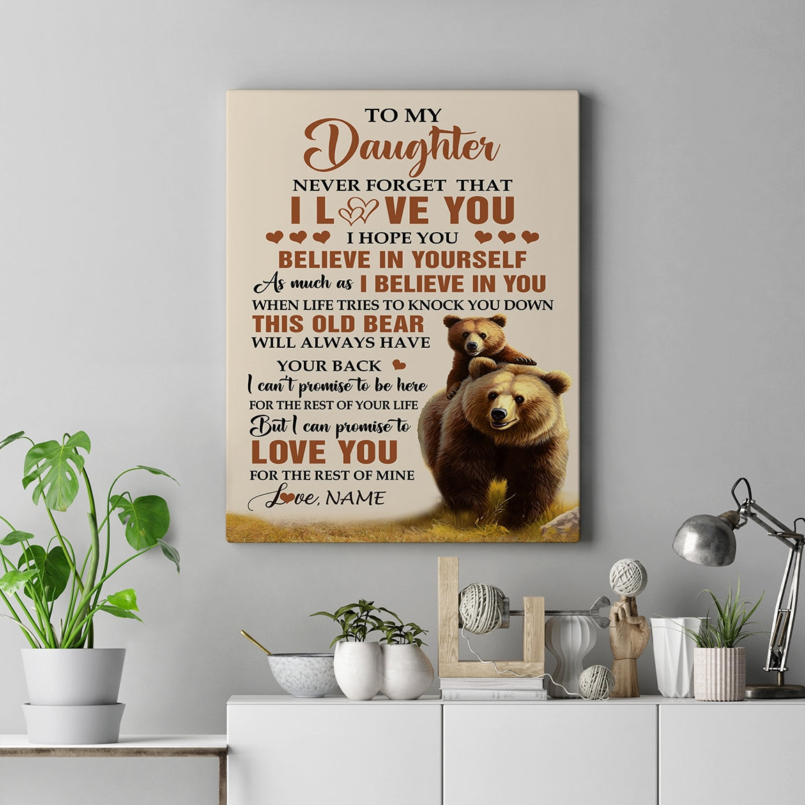 Personalized To My Daughter Canvas From Mom Dad Mother Father This Old Bear Love You Daughter Birthday Gifts Graduation Christmas Custom Wall Art Print Framed Canvas | teecentury