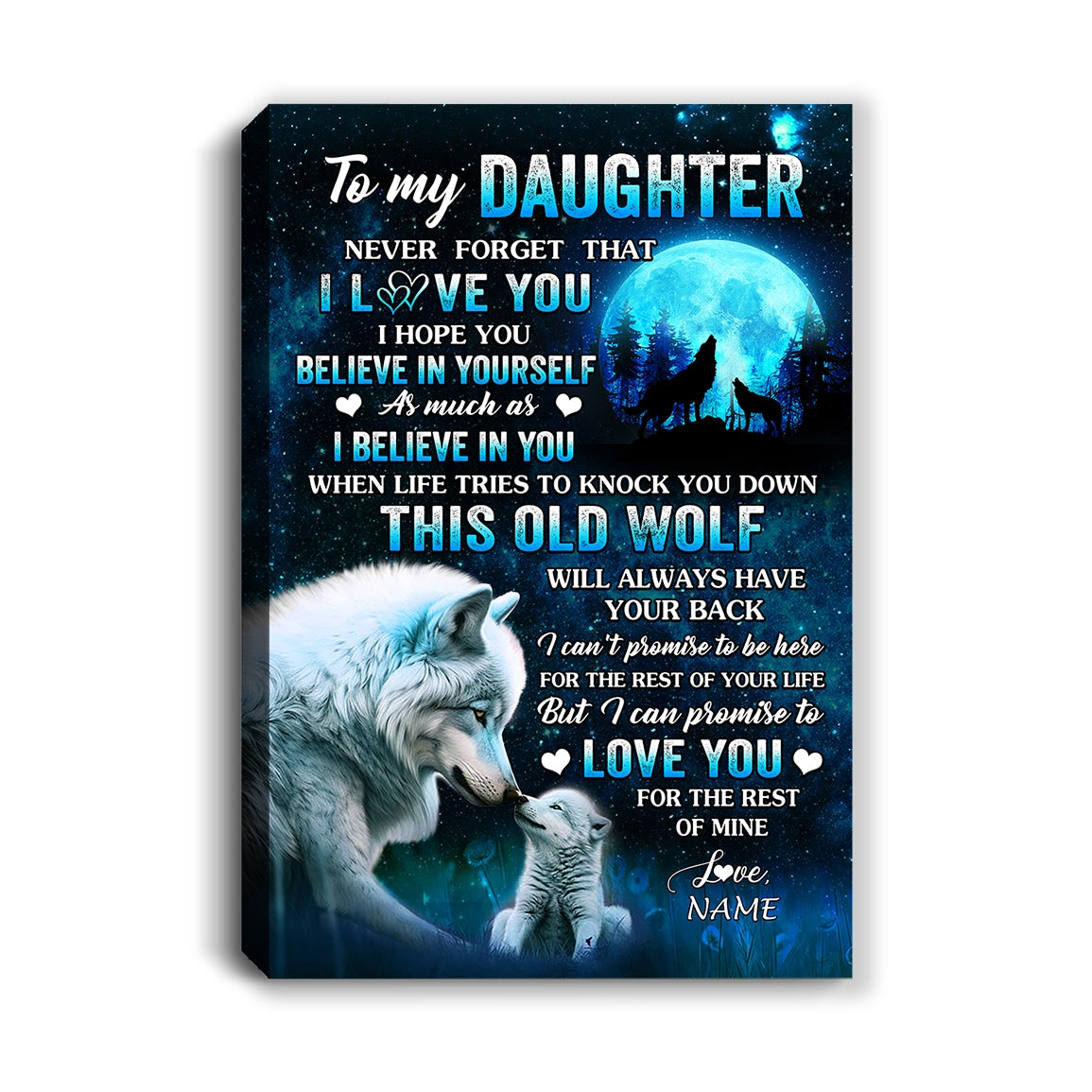 Personalized To My Daughter Canvas From Mom Dad Mother Father This Old Wolf Love Daughter Birthday Gifts Graduation Christmas Custom Wall Art Print Framed Canvas | teecentury