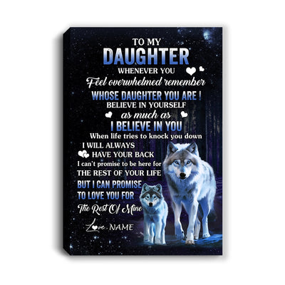 Personalized To My Daughter Canvas From Mom Dad Mother Father Whenever You Feel Wolf Daughter Birthday Gifts Graduation Christmas Custom Wall Art Print Framed Canvas | teecentury