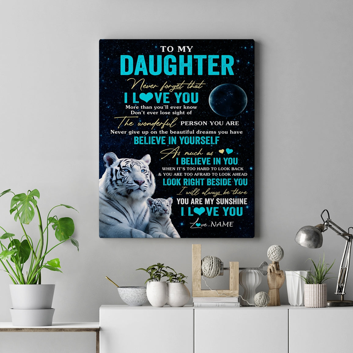 Personalized To My Daughter Canvas From Mom Dad Mother Never Forget I Love You White Tiger Daughter Birthday Gifts Christmas Custom Wall Art Print Framed Canvas | teecentury