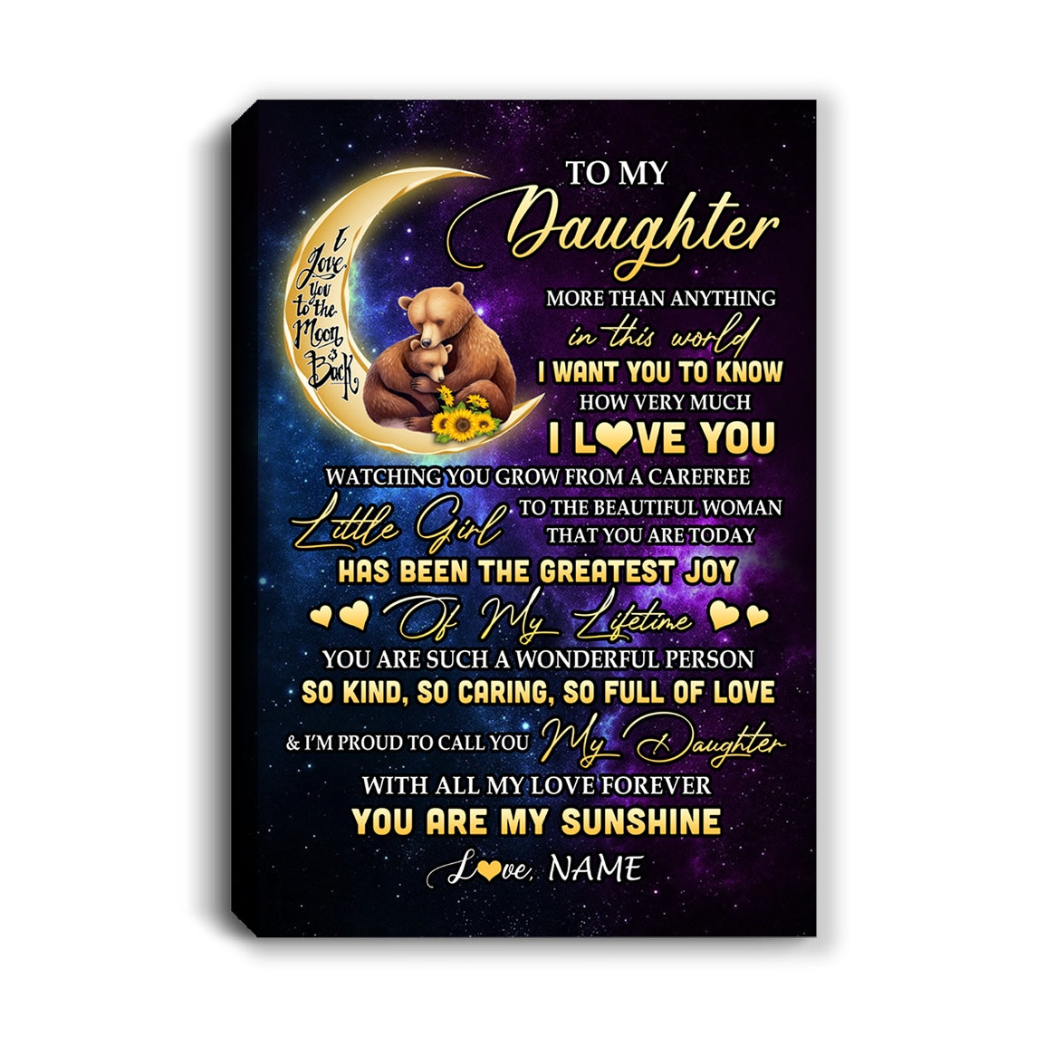Personalized To My Daughter Canvas From Mom Dad Mother Positive Energy Encourage Brave Little Bear Daughter Birthday Gifts Christmas Custom Wall Art Print Framed Canvas | teecentury