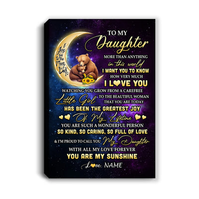 Personalized To My Daughter Canvas From Mom Dad Mother Positive Energy Encourage Brave Little Bear Daughter Birthday Gifts Christmas Custom Wall Art Print Framed Canvas | teecentury