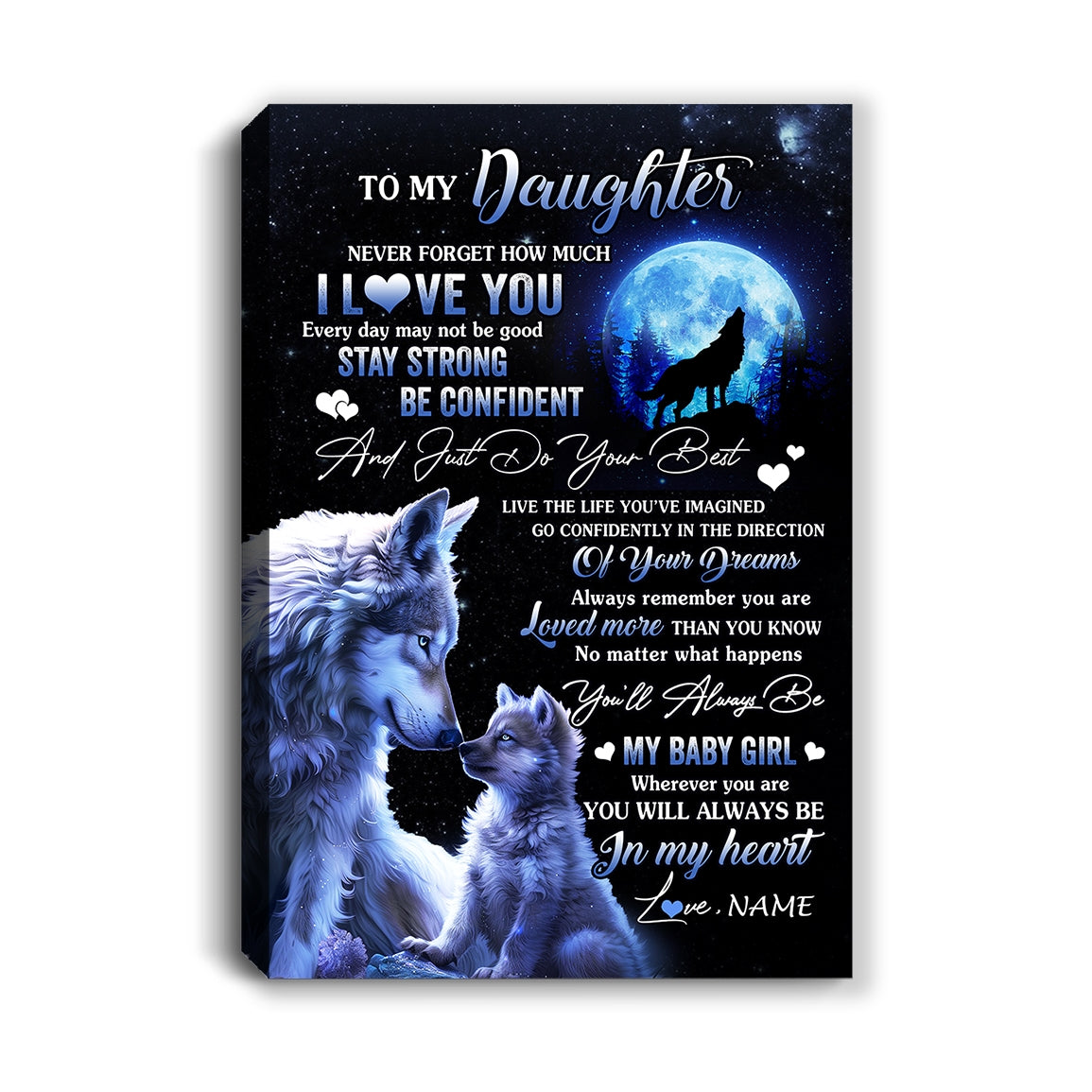 Personalized To My Daughter Canvas From Mom Dad Mother Wolf Never Forget How Much I Love You Daughter Birthday Gifts Christmas Custom Wall Art Print Framed Canvas | teecentury