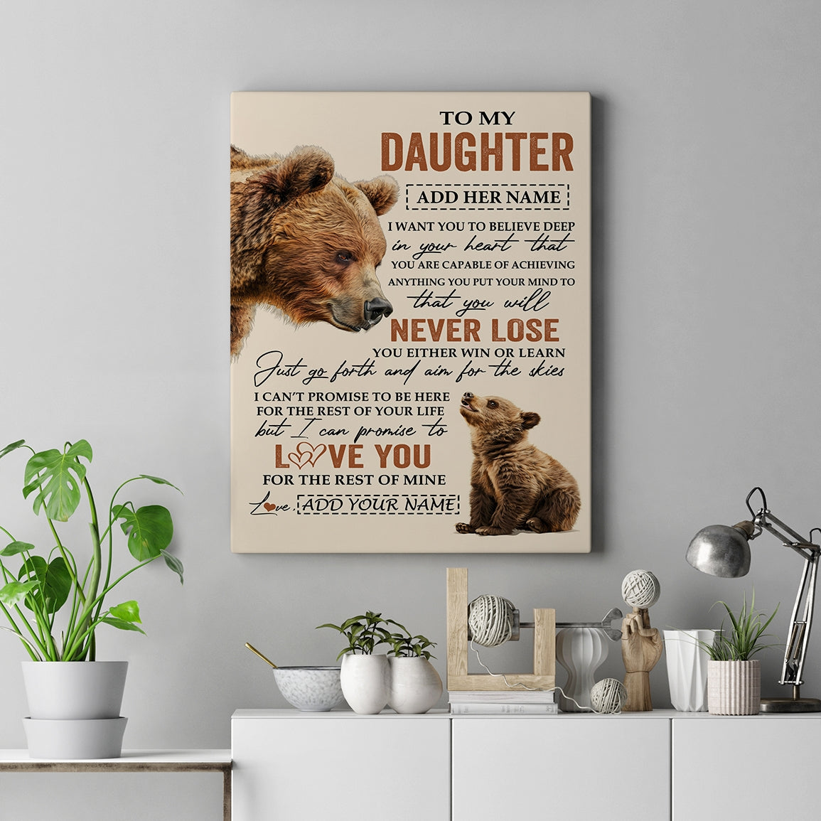Personalized To My Daughter Canvas From Mom Dad Mother You Will Never Lose Bear Daughter Birthday Gifts Graduation Christmas Custom Wall Art Print Framed Canvas | teecentury