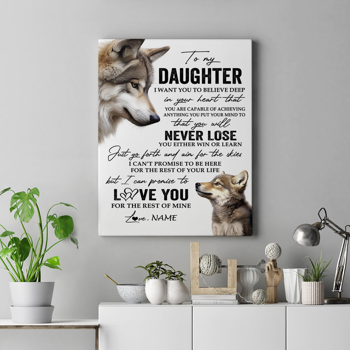 Personalized To My Daughter Canvas From Mom Dad Mother You Will Never Lose Wolf Daughter Birthday Gifts Graduation Christmas Custom Wall Art Print Framed Canvas | teecentury