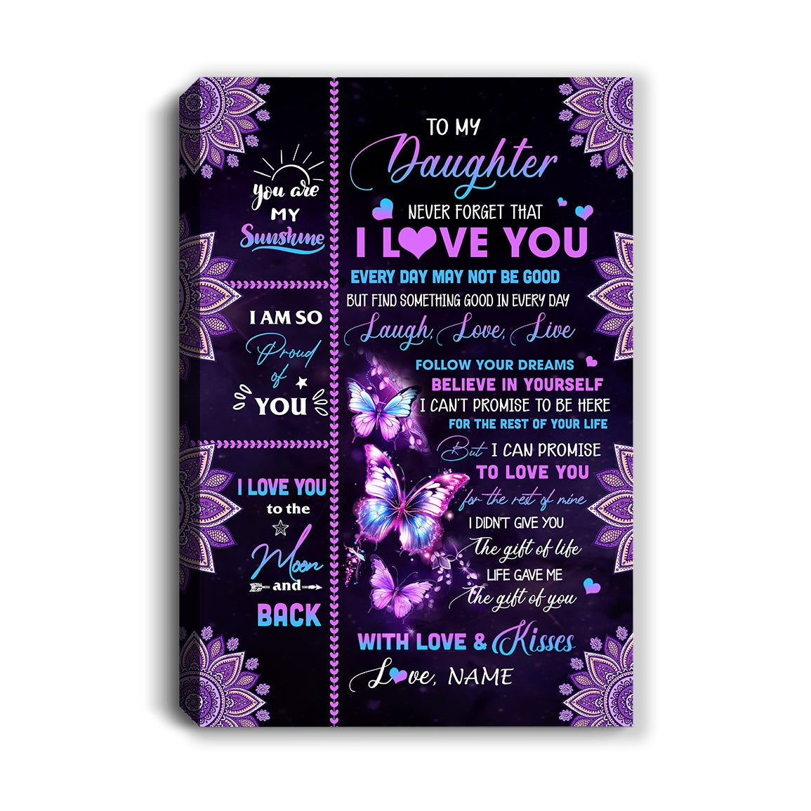 Personalized To My Daughter Canvas From Mom Dad Never Forget That I Love You Butterfly Daughter Birthday Gifts Graduation Christmas Custom Wall Art Print Framed Canvas | teecentury