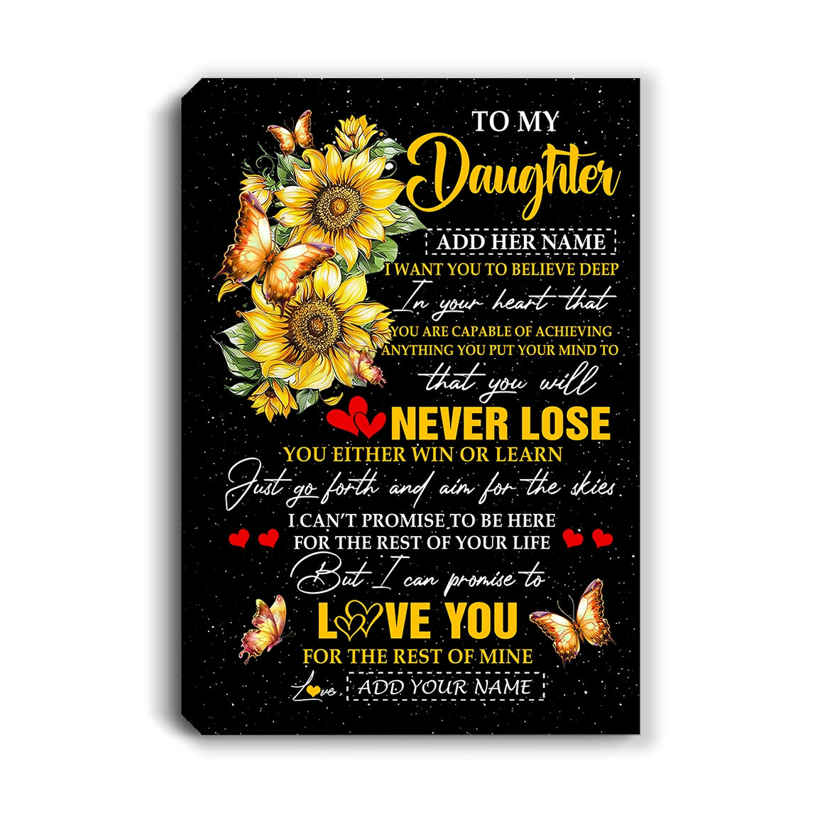 Personalized To My Daughter Canvas From Mom Dad You Will Never Lose Sunflower Daughter Birthday Gifts Graduation Christmas Custom Wall Art Print Framed Canvas | teecentury