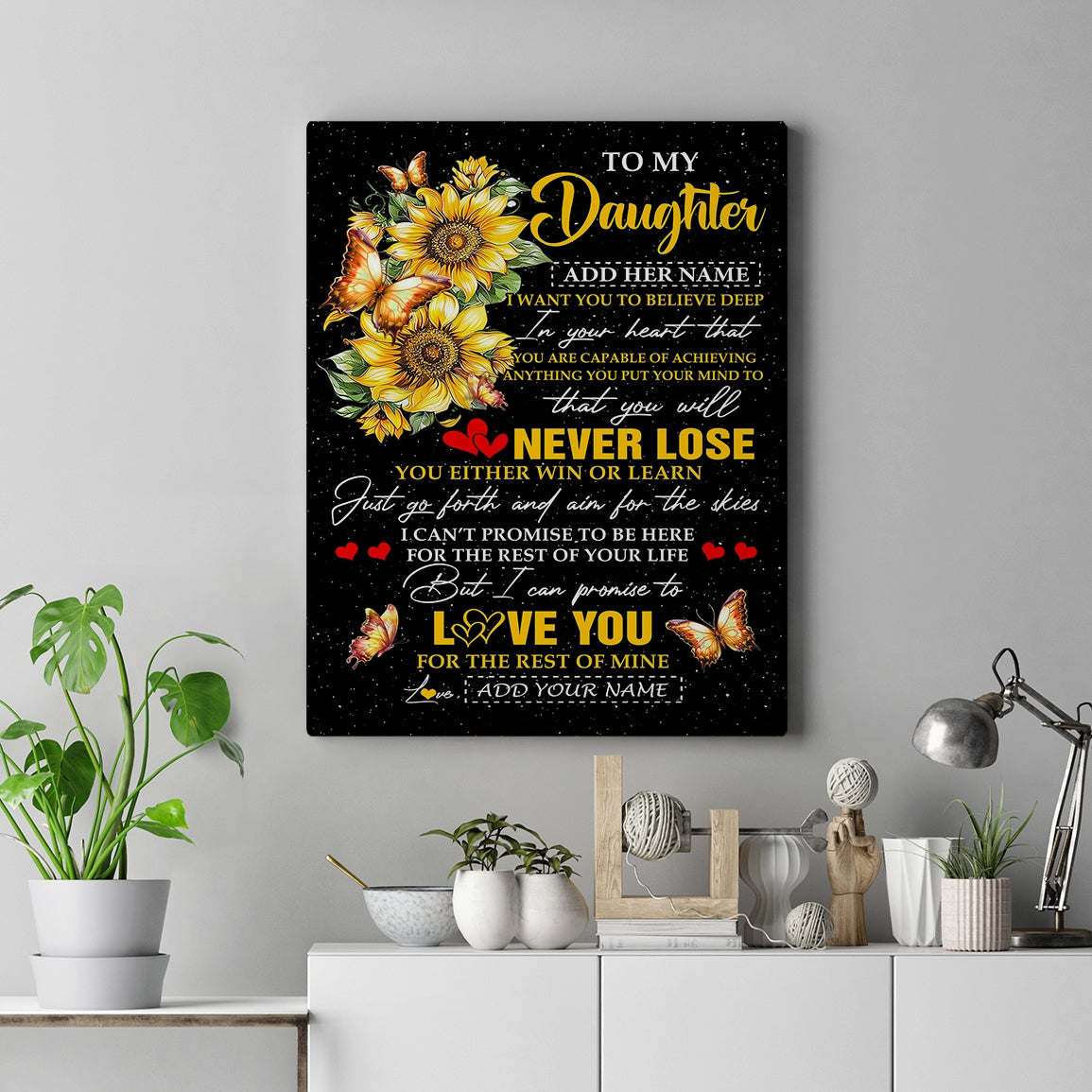 Personalized To My Daughter Canvas From Mom Dad You Will Never Lose Sunflower Daughter Birthday Gifts Graduation Christmas Custom Wall Art Print Framed Canvas | teecentury