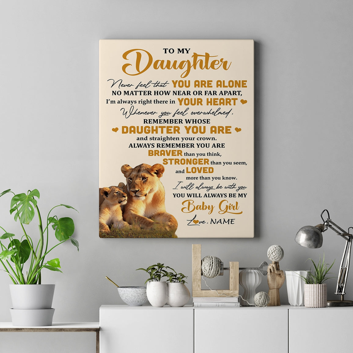 Personalized To My Daughter Canvas From Mom Mother Lion Never Feel That You Are Alone Great Daughter Birthday Gifts Christmas Custom Wall Art Print Framed Canvas | teecentury