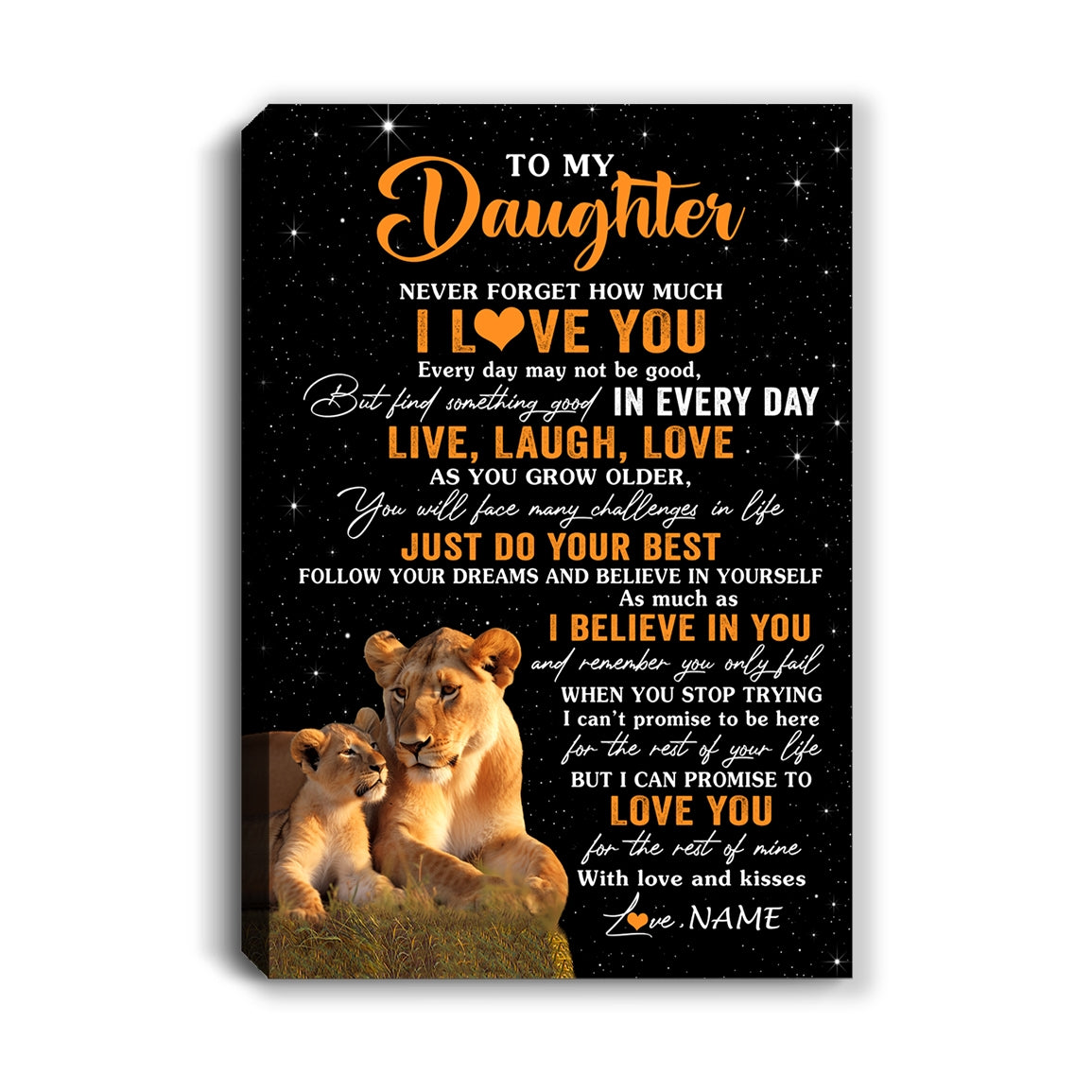 Personalized To My Daughter Canvas From Mom Mother Live Laugh Love Lion Daughter Birthday Gifts Positive Graduation Christmas Custom Wall Art Print Framed Canvas | teecentury