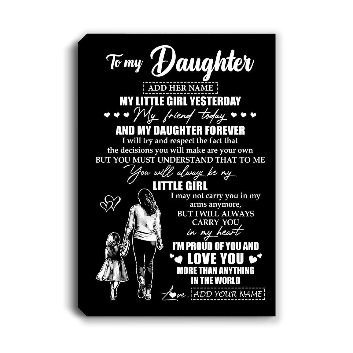 Personalized To My Daughter Canvas From Mom Mother My Little Girl My Friend Proud And Love Daughter Birthday Gifts Graduation Christmas Custom Wall Art Framed Canvas | teecentury