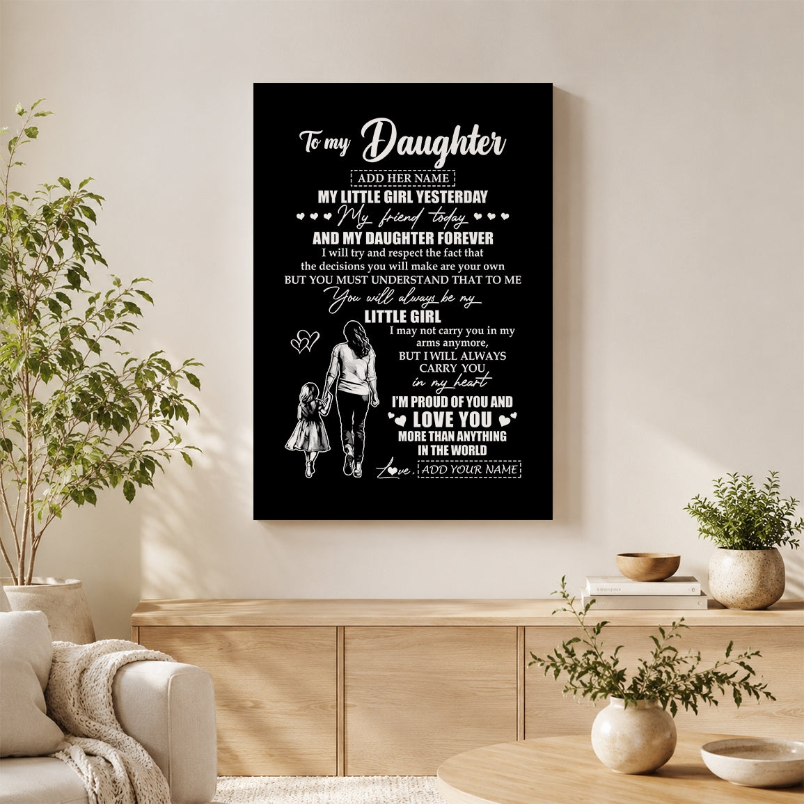 Personalized To My Daughter Canvas From Mom Mother My Little Girl My Friend Proud And Love Daughter Birthday Gifts Graduation Christmas Custom Wall Art Framed Canvas | teecentury