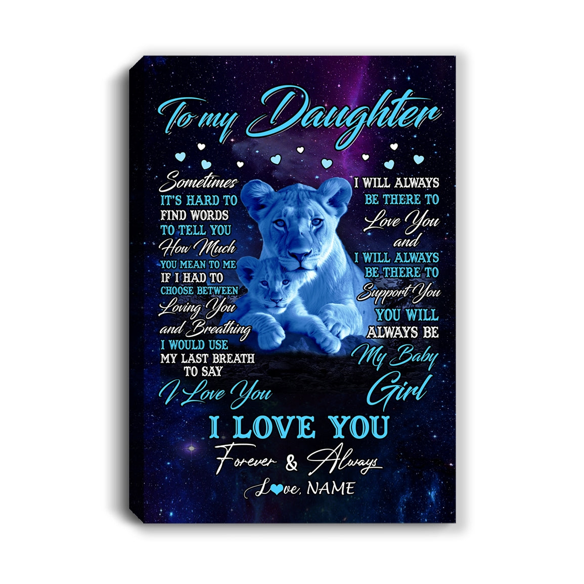 Personalized To My Daughter Canvas From Mom Mother Sometimes It's Hard Lion Daughter Gift Birthday Graduation Christmas Custom Wall Art Print Framed Canvas | teecentury