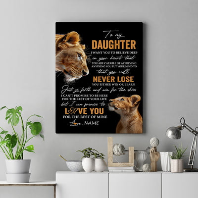 Personalized To My Daughter Canvas From Mom Mother You Will Never Lose Lion Daughter Birthday Gifts Graduation Christmas Custom Wall Art Print Framed Canvas | teecentury
