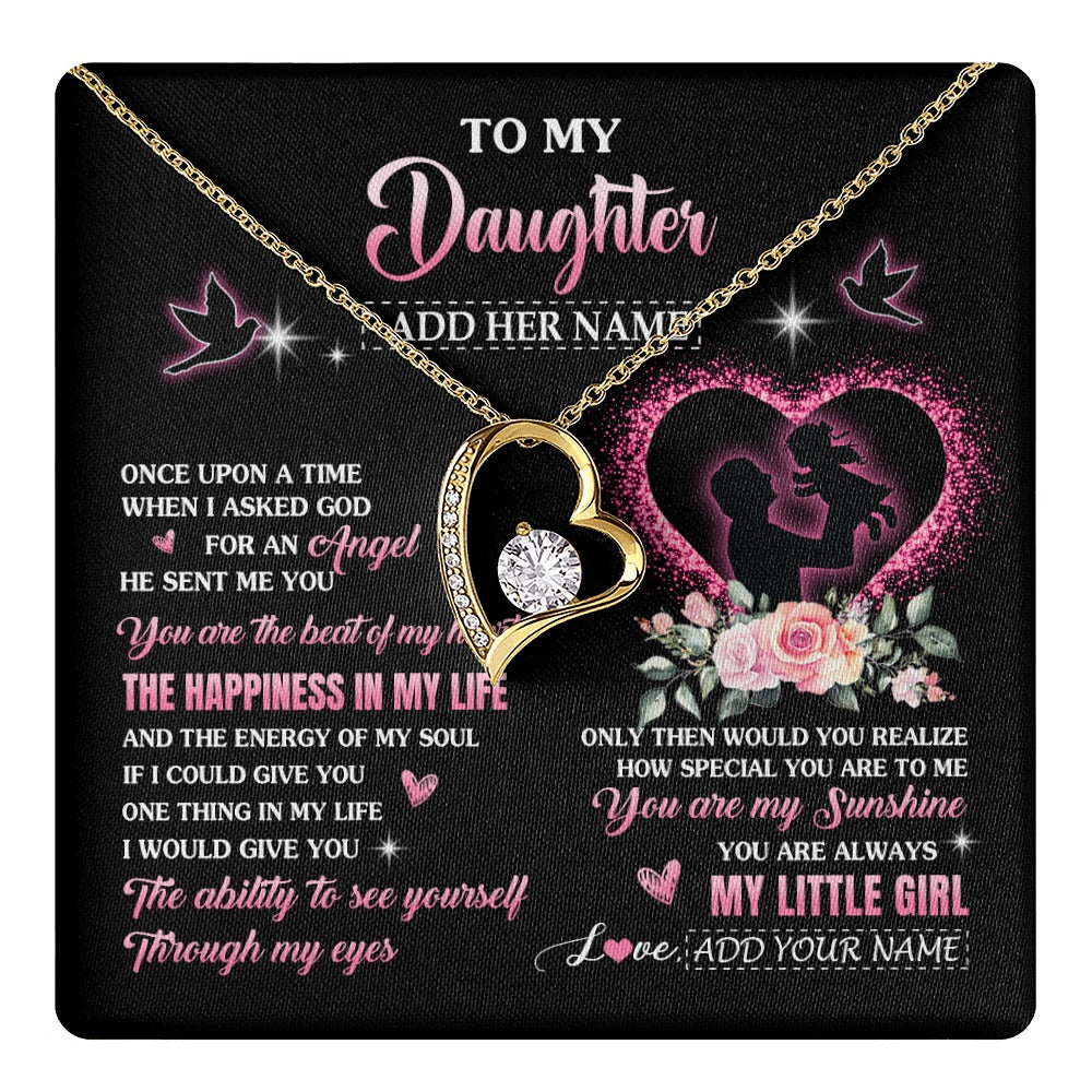 Forever Love Necklace 18K Yellow Gold Finish | 1 | Personalized To My Daughter From Dad Father Necklace Once Upon A Time Birthday Graduation Gifts For Daughter Gifts Christmas Customized Gift Box Message Card | teecentury.myshopify