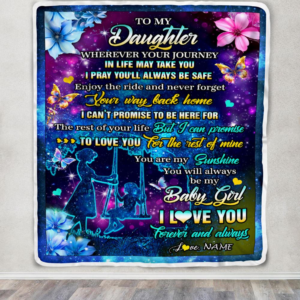 Personalized To My Daughter From Mom Blanket Flower Wherever Your Journey Daughter Birthday Gifts Graduation Thanksgiving Christmas Customized Fleece Blanket | teecentury