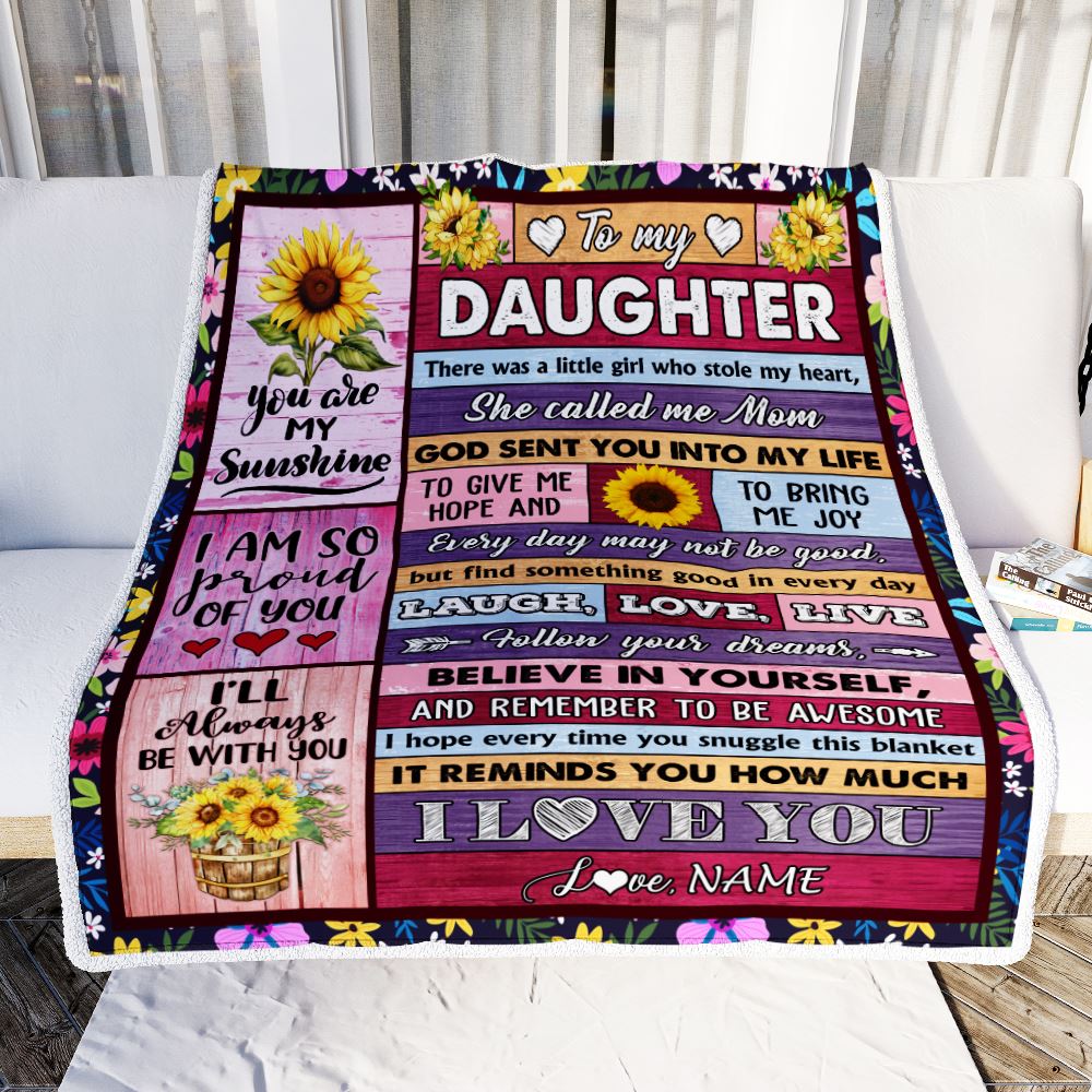 Personalized To My Daughter From Mom Blanket Wood Sunflower Little Girl Birthday Gifts Daughter Graduation Valentines Day Christmas Customized Fleece Blanket | teecentury