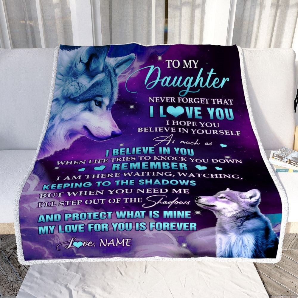 Personalized To My Daughter From Mom Dad Blanket Wolf Moon My Love For You Is Forever Daughter Birthday Christmas Customized Fleece Blanket Blanket | Teecentury.com