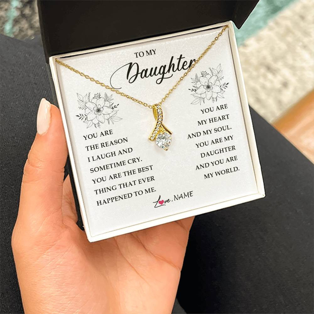 Alluring Beauty Necklace 18K Yellow Gold Finish | Personalized To My Daughter From Mom Dad You Are My Heart My And My Sould Daughter Jewelry Birthday Graduation Christmas Customized Gift Box Message Card | teecentury