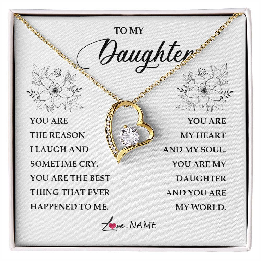 Forever Love Necklace 18K Yellow Gold Finish | Personalized To My Daughter From Mom Dad You Are My Heart My And My Sould Daughter Jewelry Birthday Graduation Christmas Customized Gift Box Message Card | teecentury